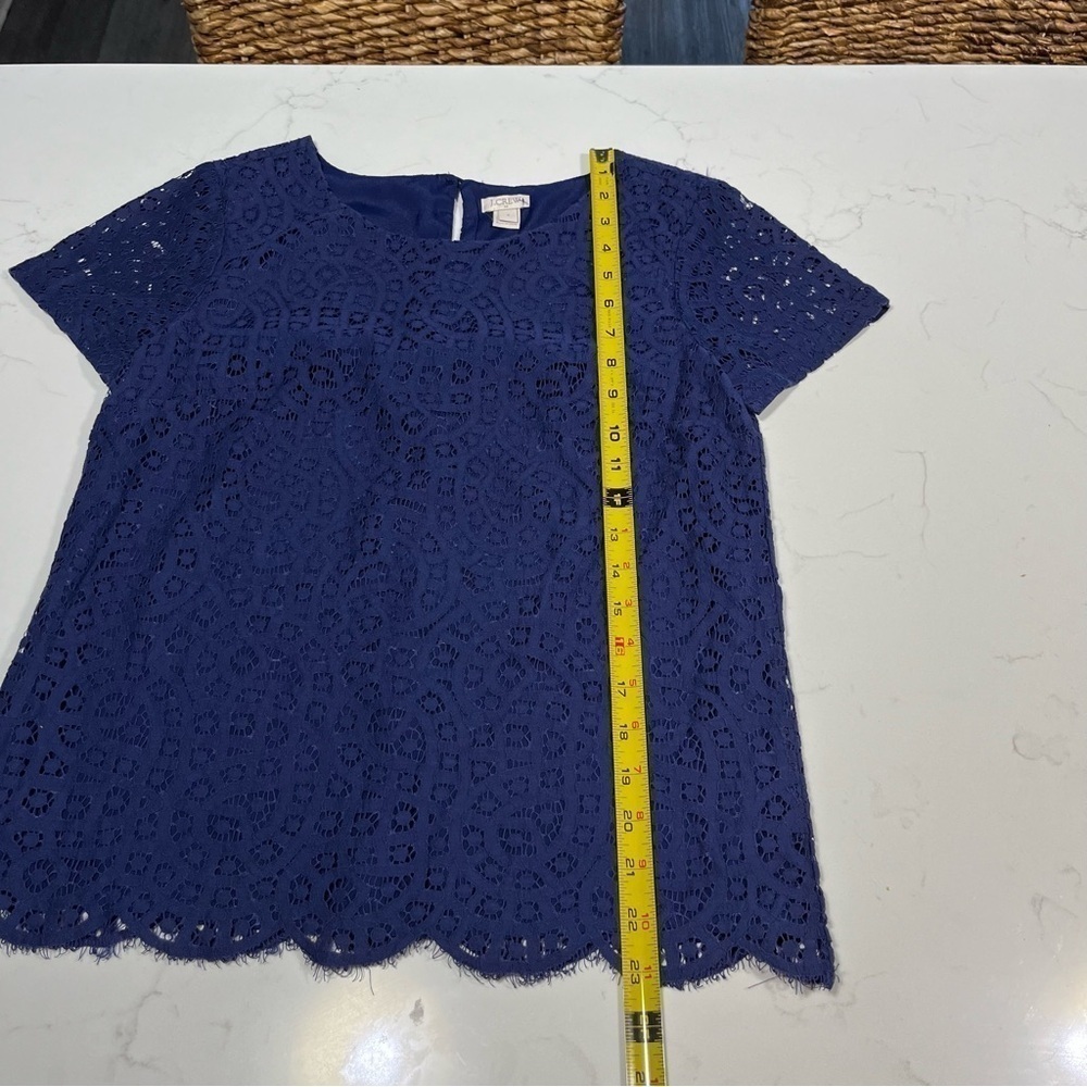J. Crew Factory Blue Lace Short Sleeve Top 0 - Picture 9 of 11